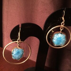 Chic Blue and Gold Hoop Earrings